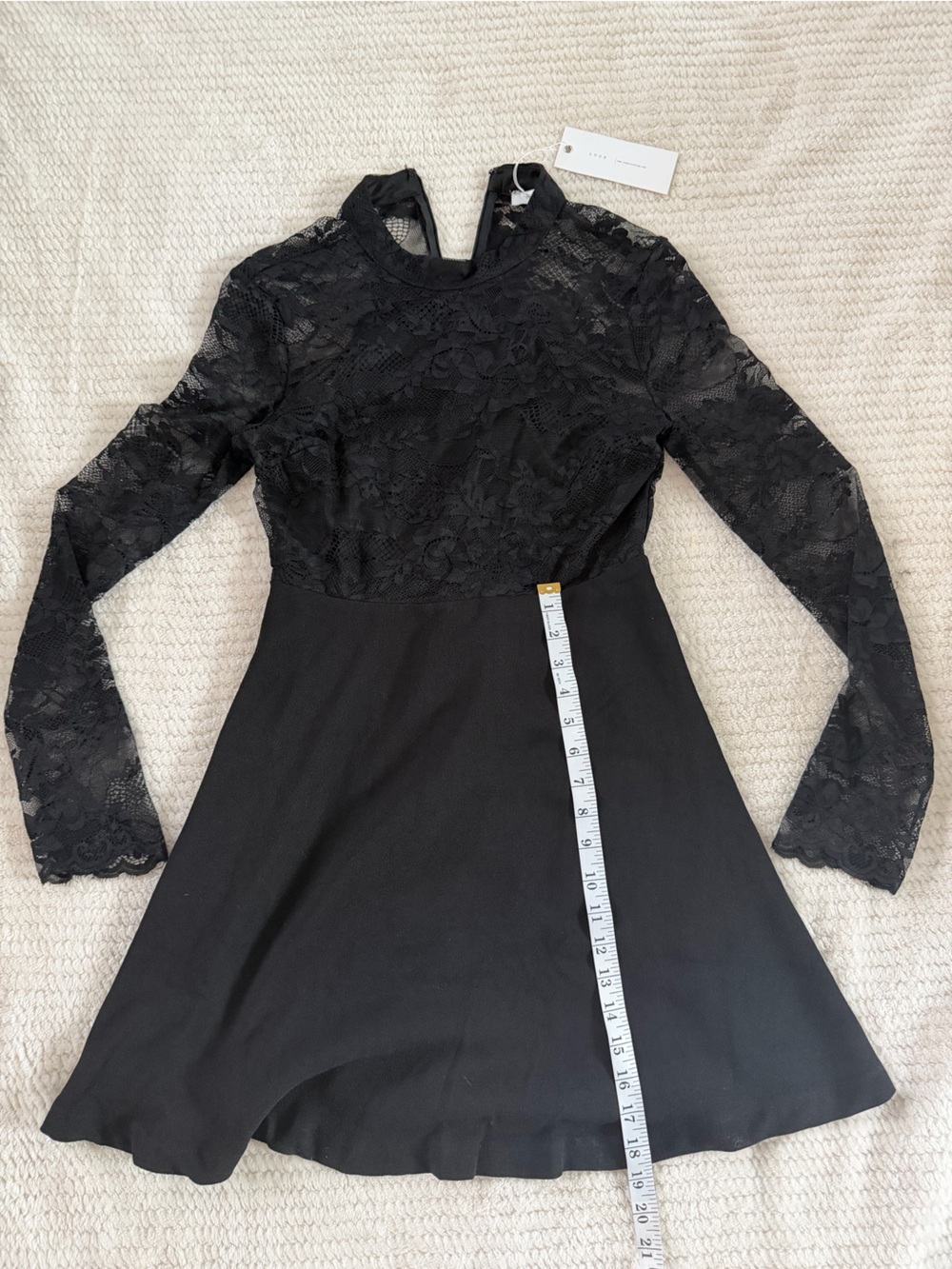 Lush Black Lace Long-Sleeve Fit-and-Flare Dress
